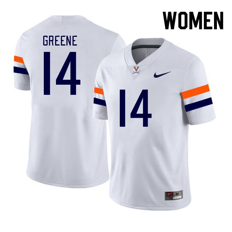 Women #14 Miles Greene Virginia Cavaliers College Football Jerseys Stitched Sale-White - Click Image to Close